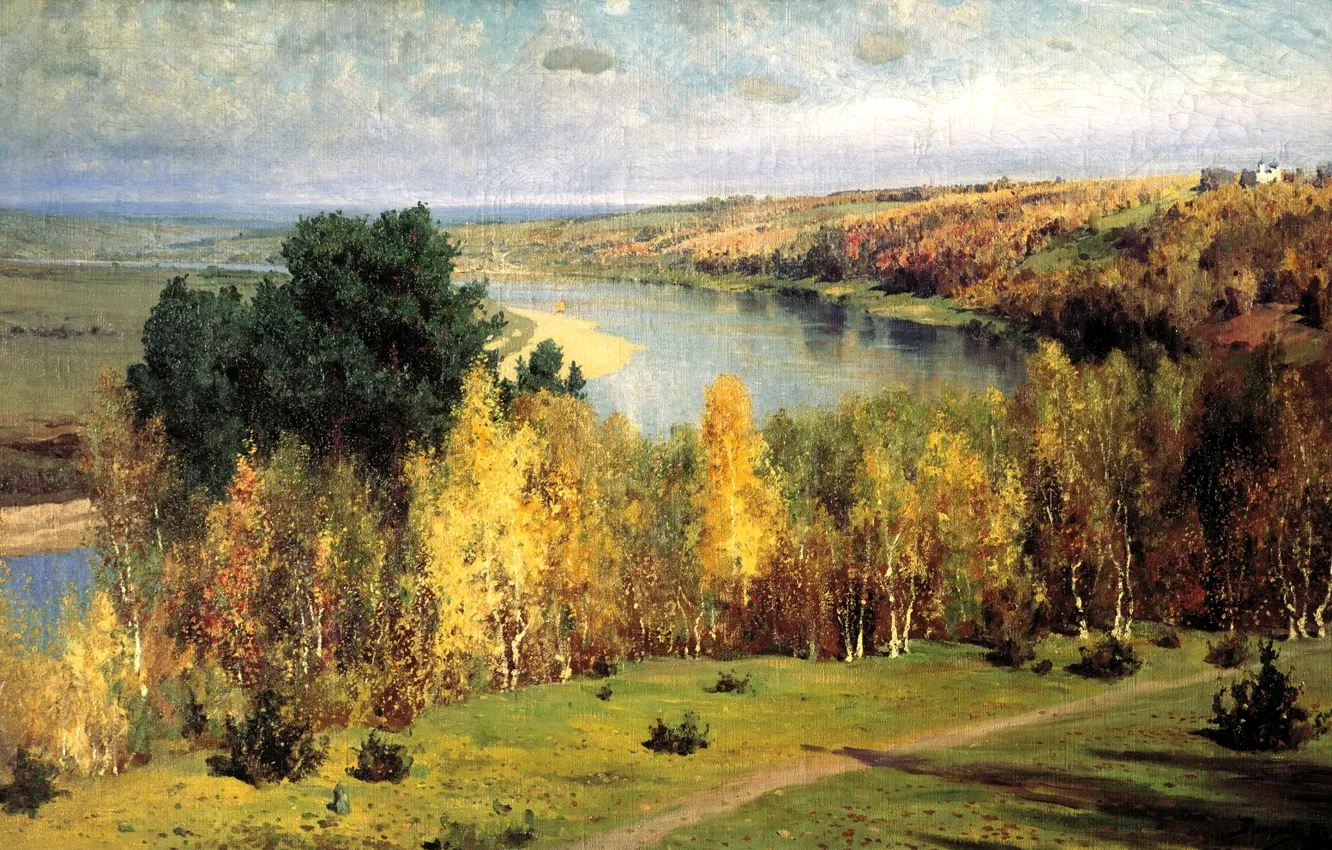 Photo wallpaper autumn, river, figure