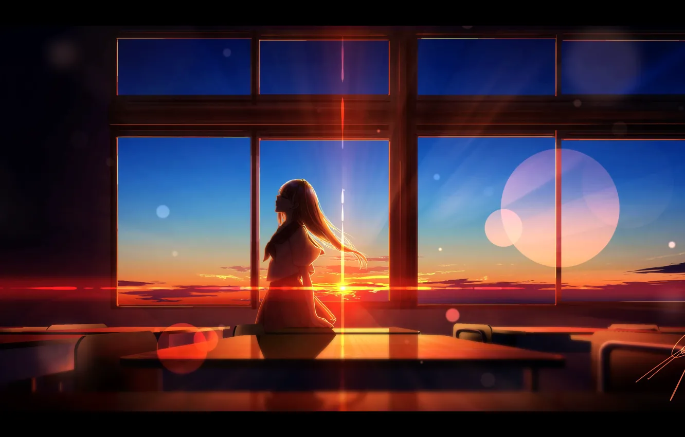 Photo wallpaper the sky, sunset, schoolgirl, klss