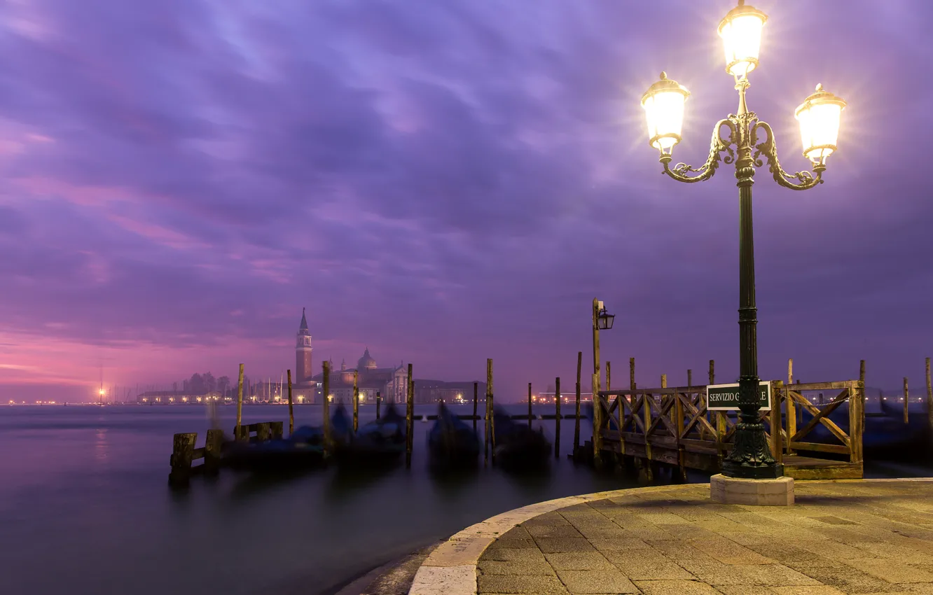 Photo wallpaper lights, Italy, Venice, promenade, gondola, BACKGROUND