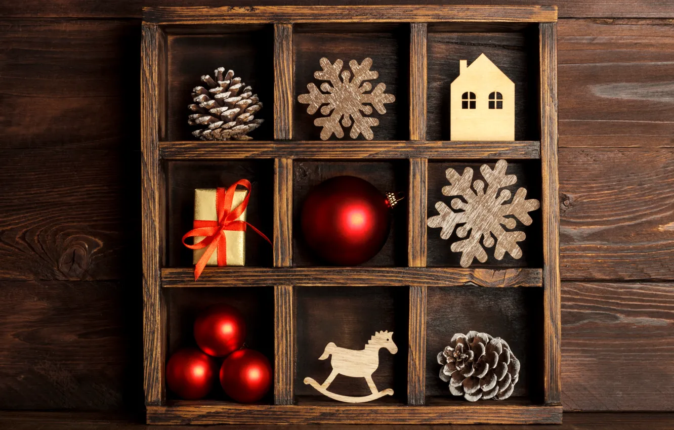 Photo wallpaper decoration, balls, new year, Christmas, Christmas, balls, wood, New Year