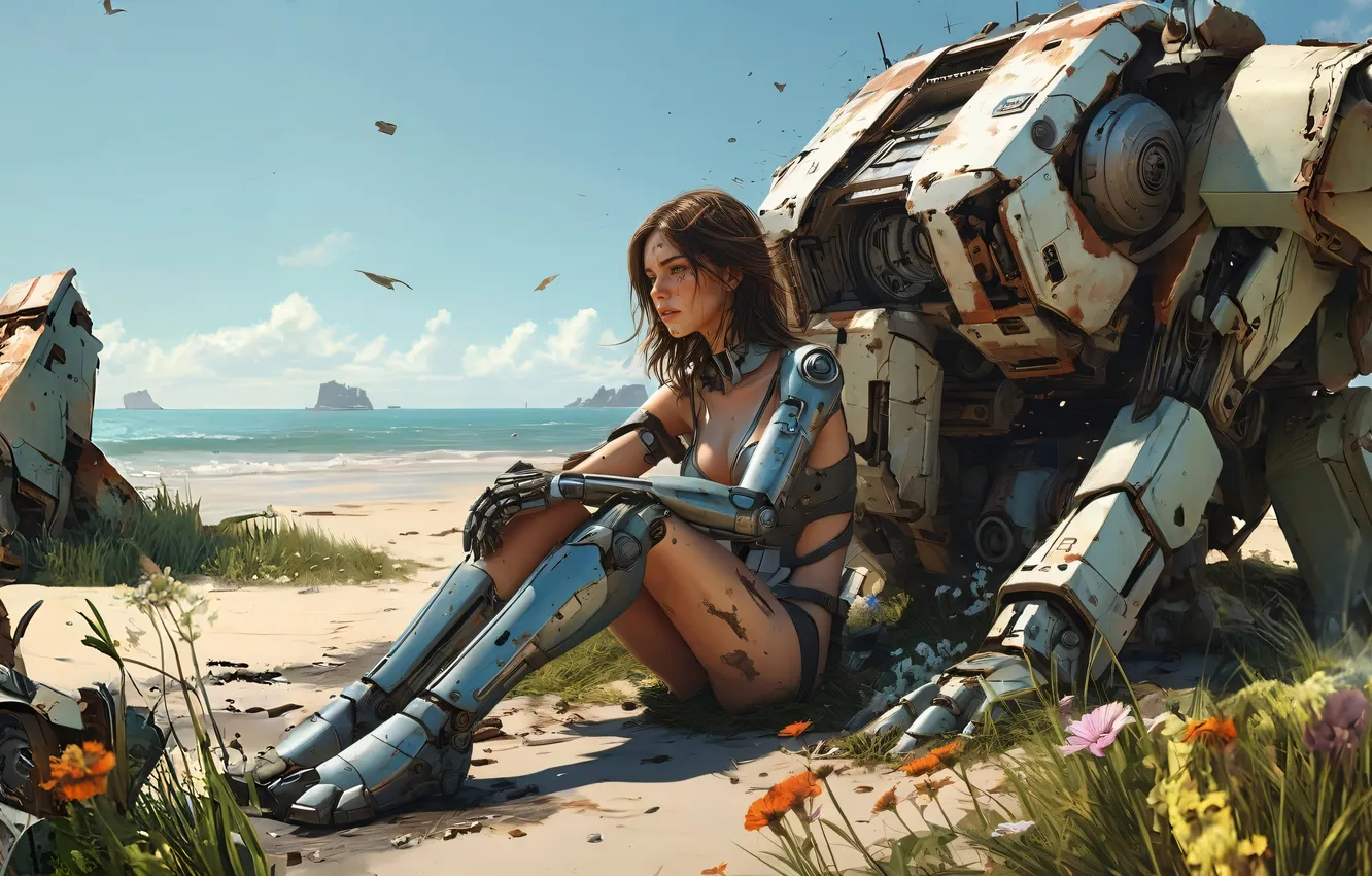 Photo wallpaper girl, fantasy, cyborg, ai art