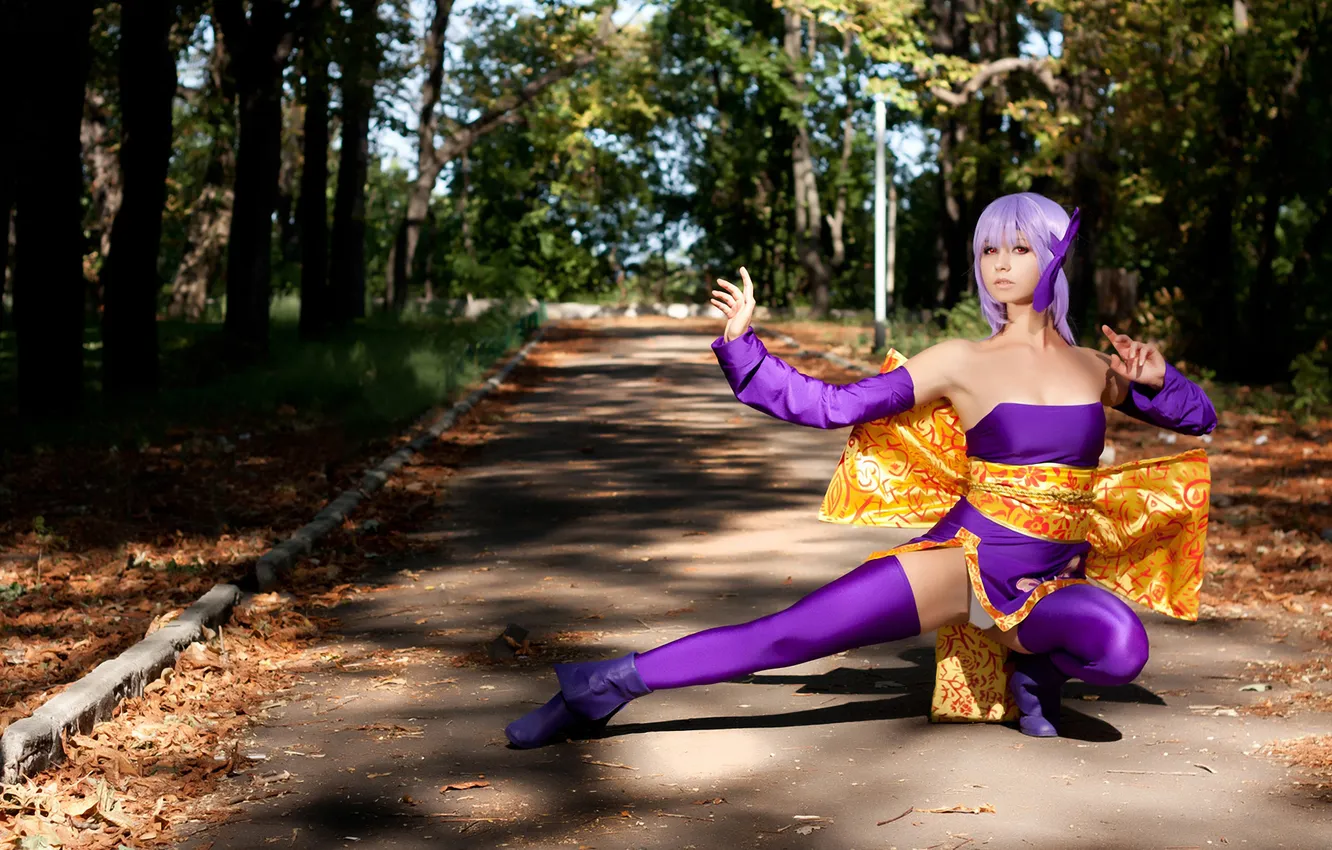 Photo wallpaper girl, costume, alley, stand, cosplay