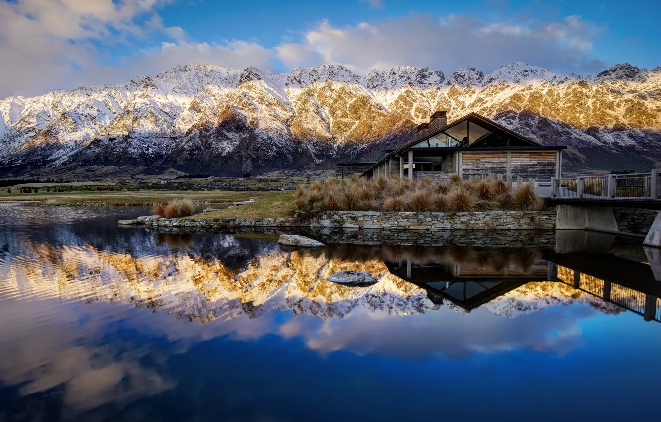 Photo wallpaper mountains, reflection, New Zealand, New Zealand, Queenstown, Lake Wakatipu, Queenstown, lake Wakatipu