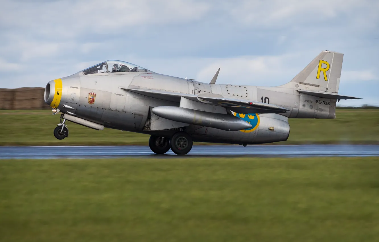 Photo wallpaper Fighter, Landing, WFP, Chassis, The Saab 29 Fighter, You CAN, Swedish air force