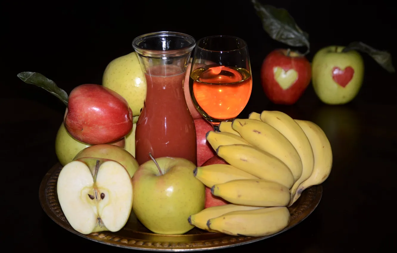 Photo wallpaper apples, juice, bananas, fruit