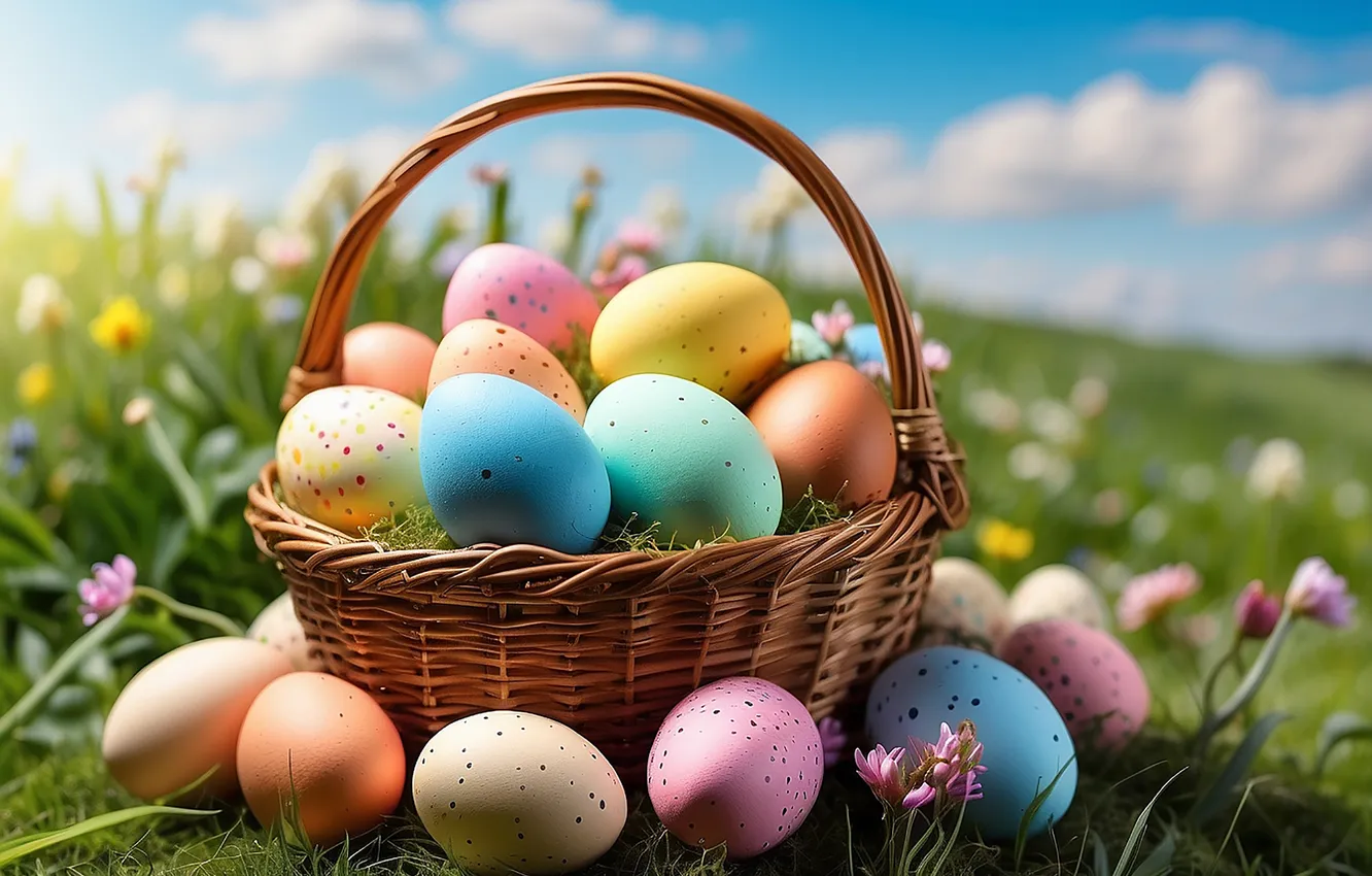 Photo wallpaper flowers, eggs, spring, colorful, Easter, flowers, spring, Easter