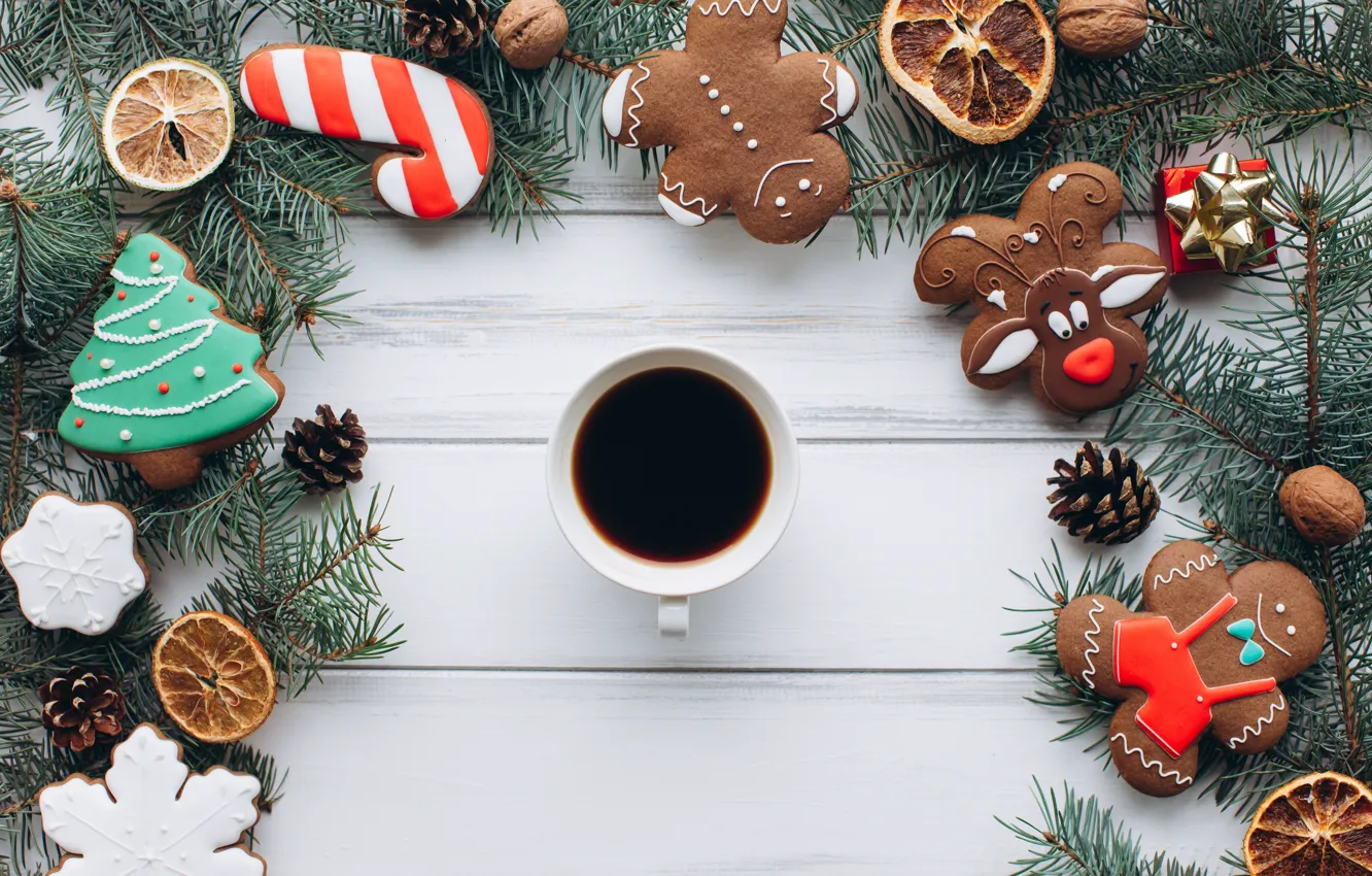 Photo wallpaper decoration, new year, cookies, Christmas, Christmas, wood, New Year, cookies