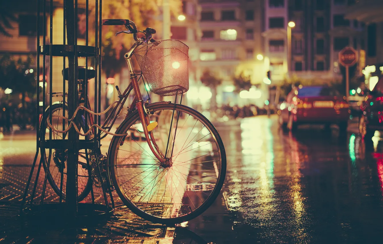 Photo wallpaper road, bike, street, night city