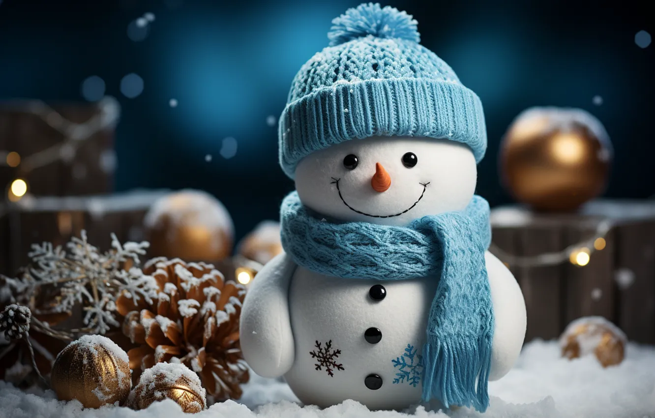 Photo wallpaper winter, snow, new year, Christmas, snowman, Christmas, night, winter