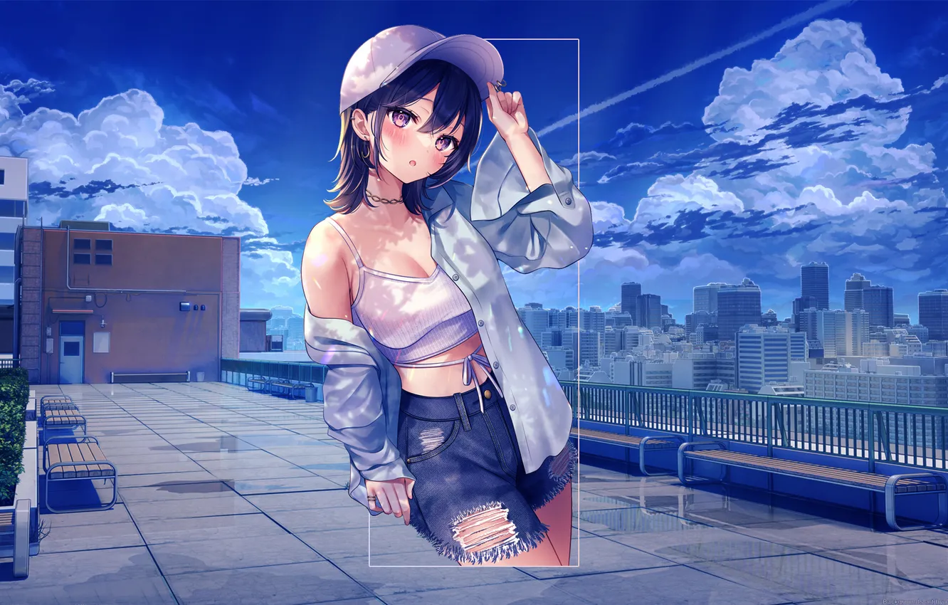 Photo wallpaper abstract, landscape, anime, digital art, anime girls, picture-in-picture
