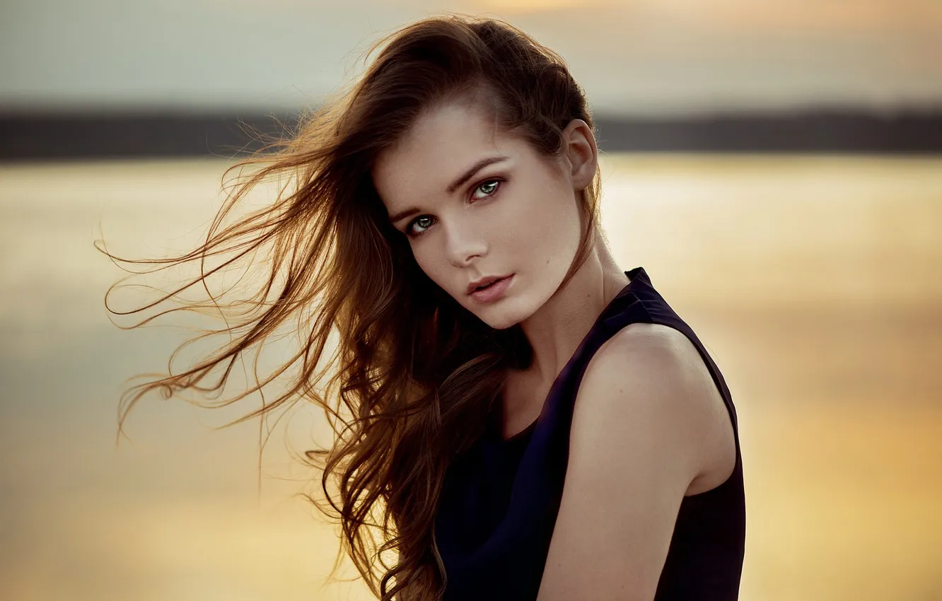 Photo wallpaper look, landscape, background, model, portrait, makeup, hairstyle, brown hair