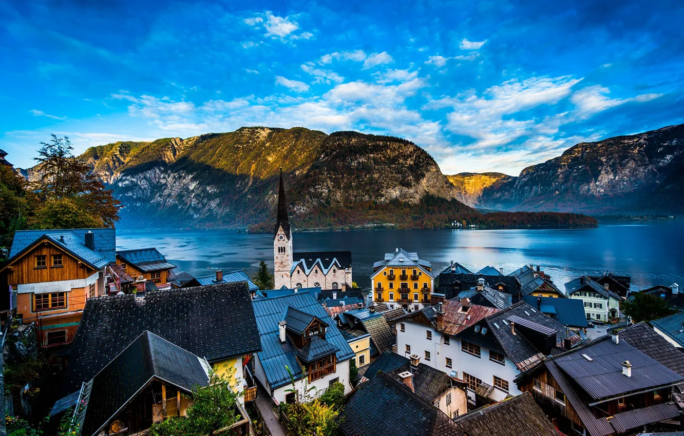 Photo wallpaper the sky, mountains, nature, lake, home, Austria, Church, Austria