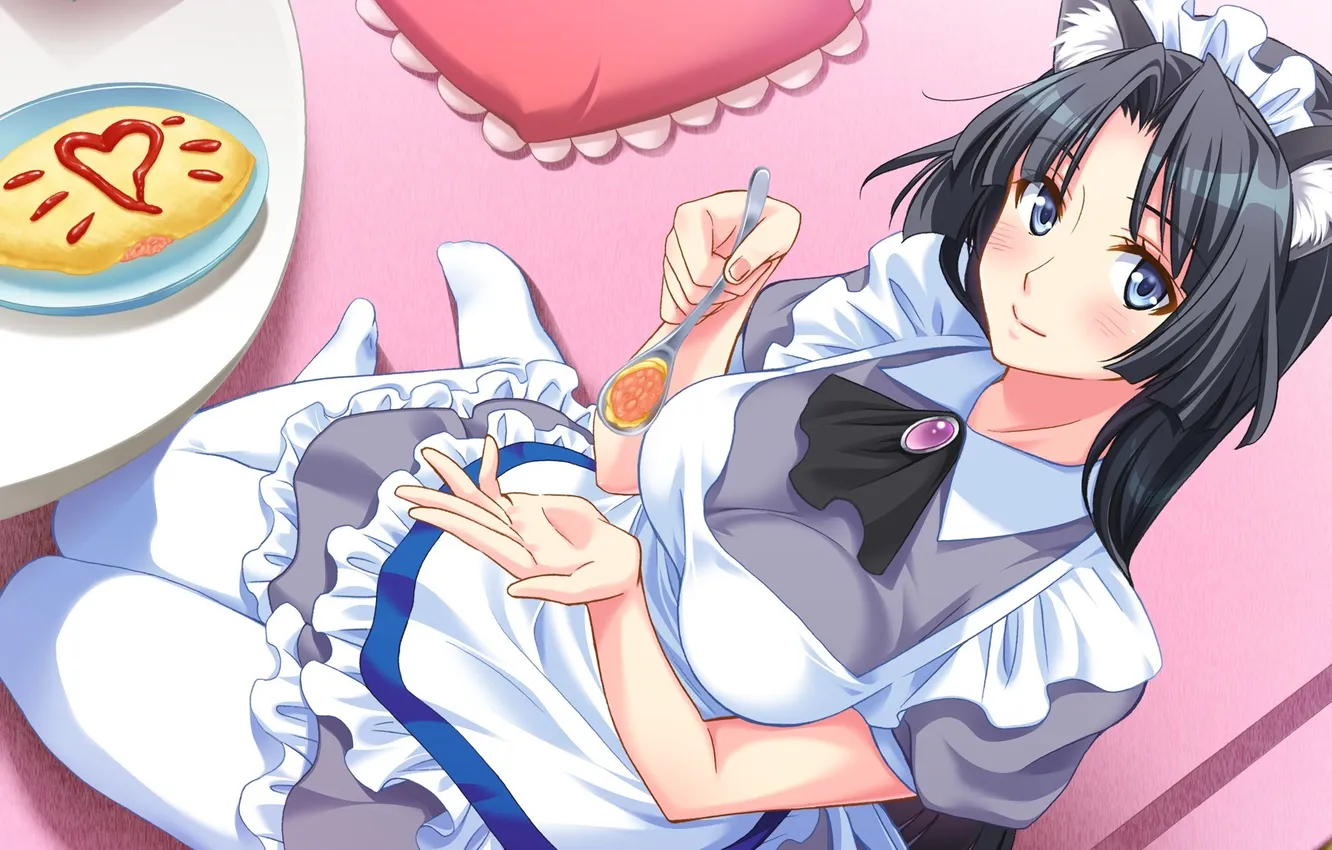 Photo wallpaper chest, look, girl, smile, food, neko, ears, art