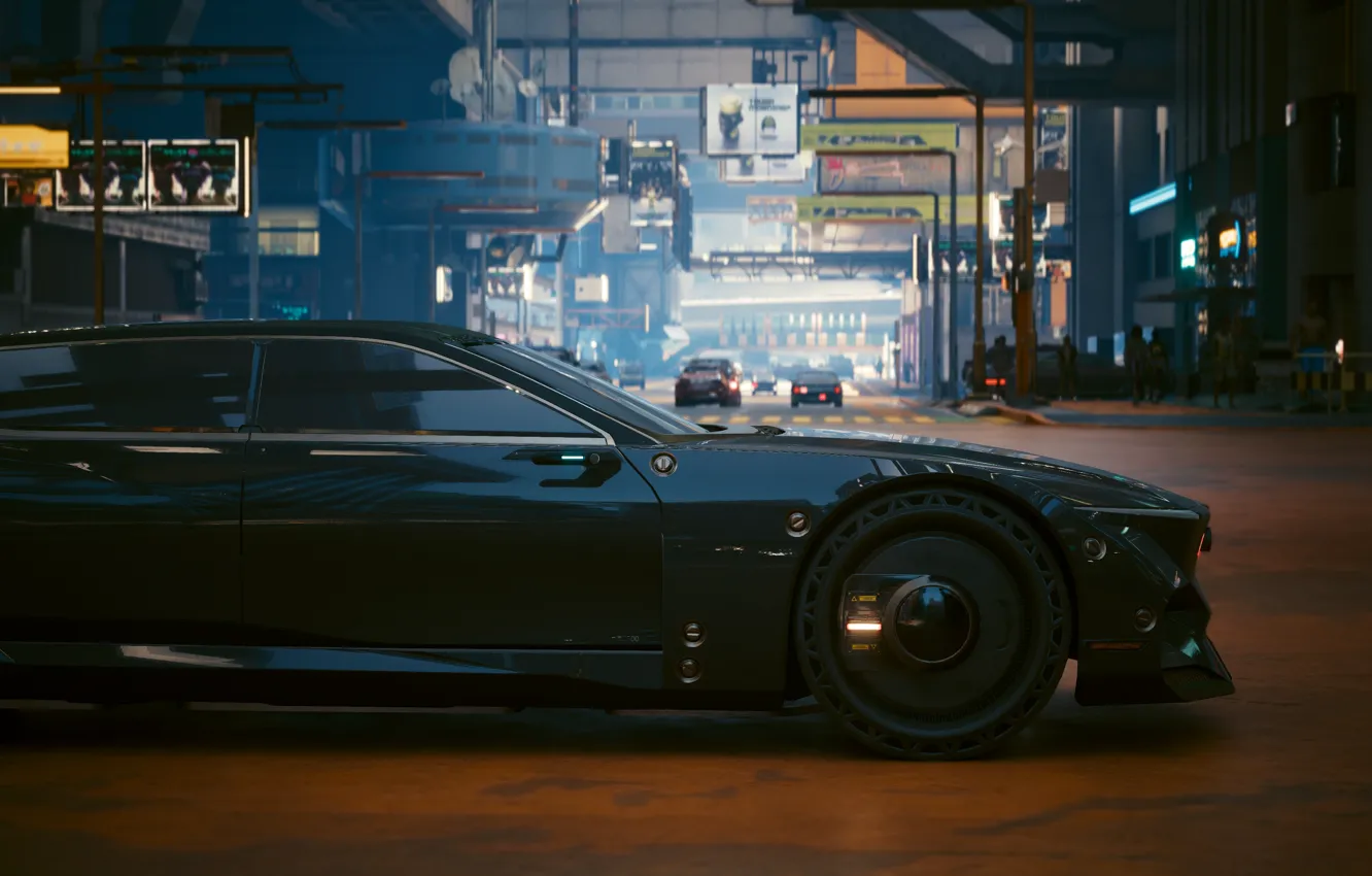 Photo wallpaper car, night city, Cyberpunk 2077, Herrera Outlaw, Outlaw Hamlet