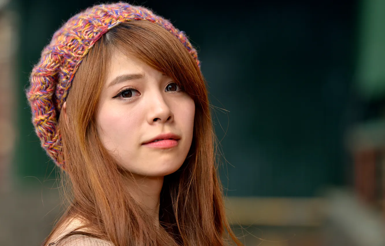 Photo wallpaper look, girl, face, Asian, cap