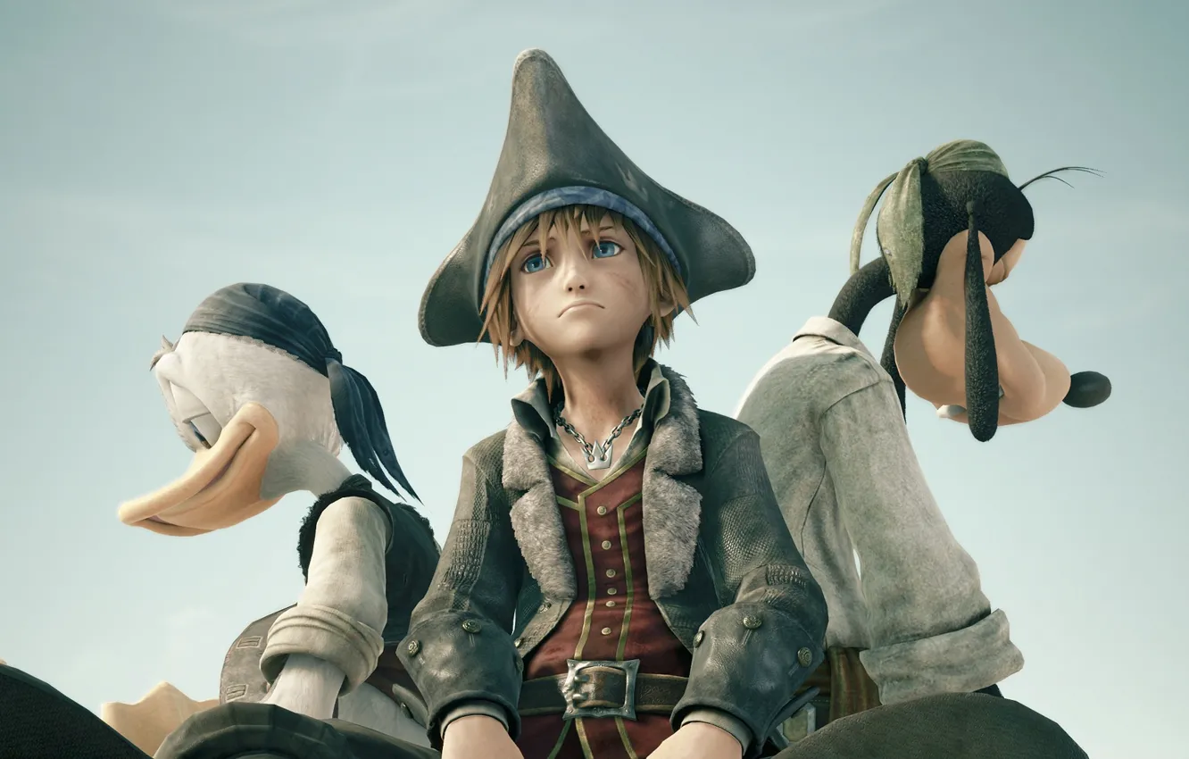 Photo wallpaper sadness, background, boy, pirates, Goofy, Donald Duck, Donald Duck, Sora