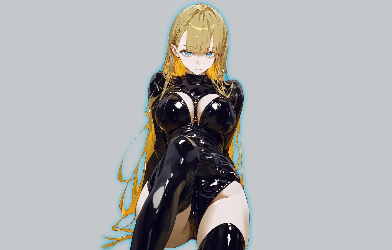 Photo wallpaper girl, hot, sexy, cleavage, boobs, anime, leather, blonde