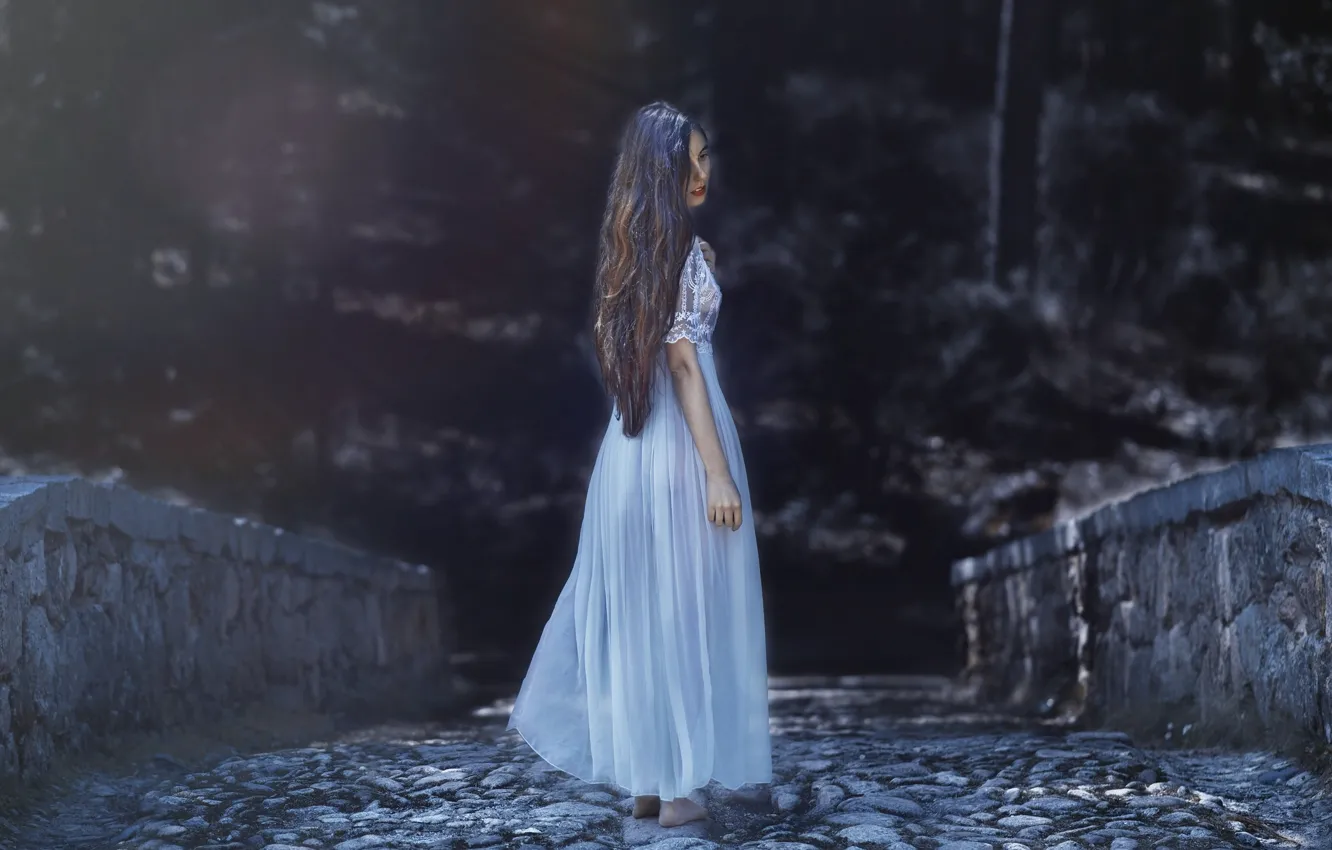 Photo wallpaper girl, bridge, mood, hair, dress, Leila Amat