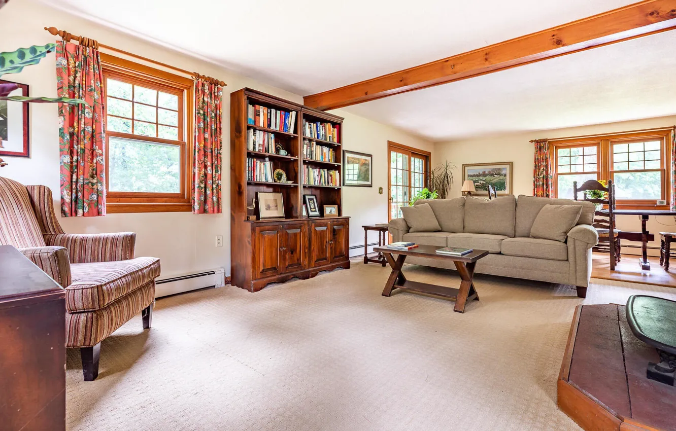 Photo wallpaper design, style, interior, library, living room, dining room, Massachusetts, Lenox