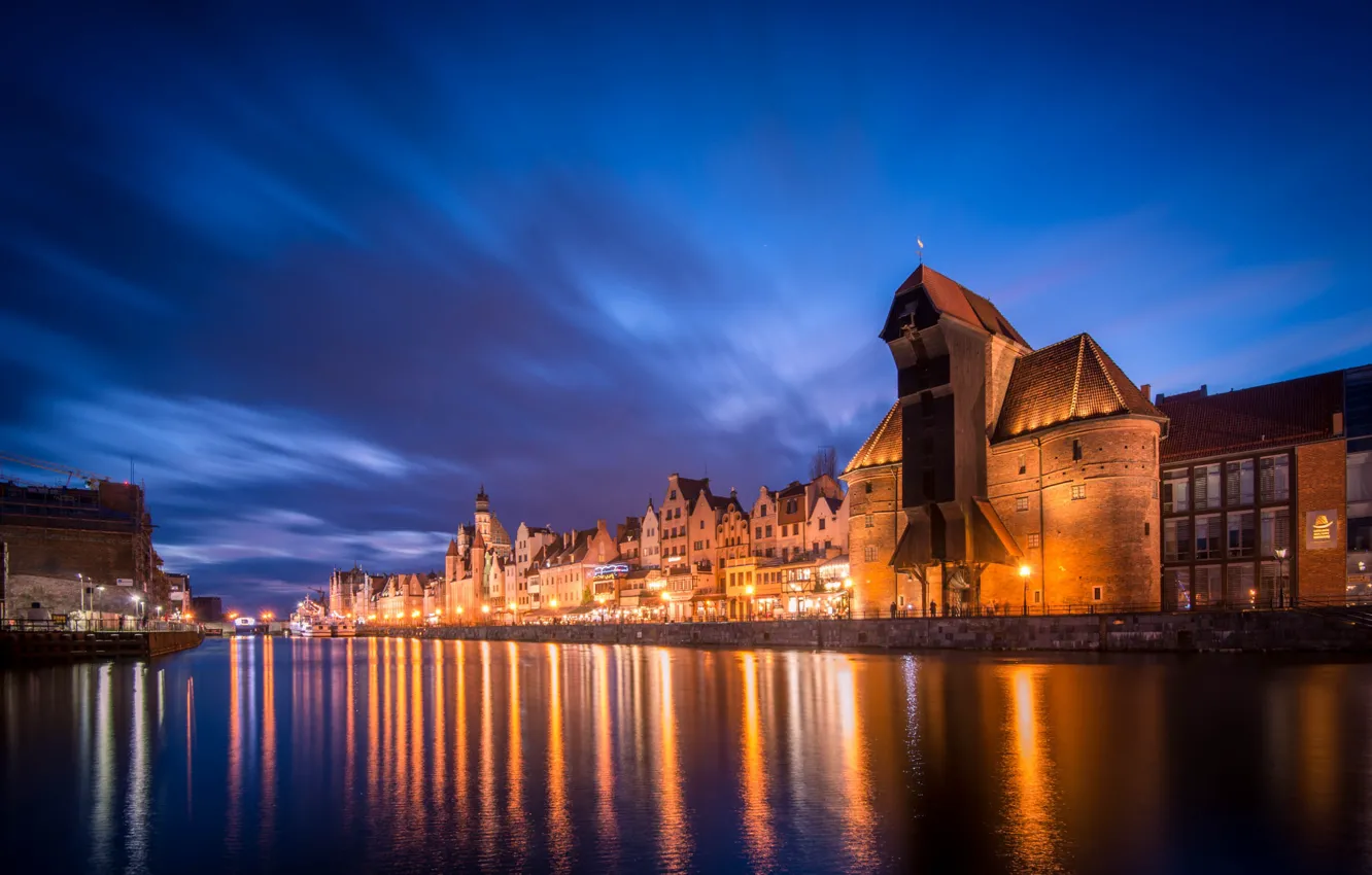 Photo wallpaper night, the city, Gdansk, Medieval port