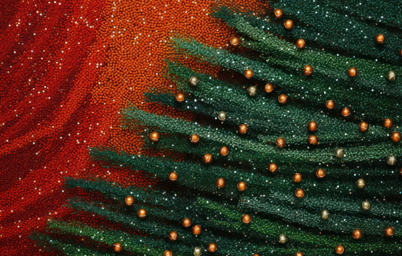 Photo wallpaper balls, branches, new year, texture, Christmas, gold, herringbone, needles