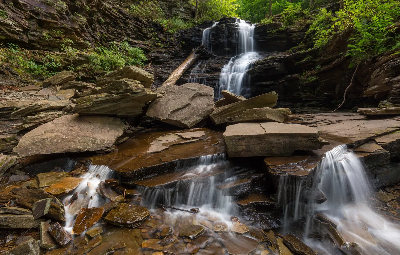 Photo wallpaper stones, waterfall, cascade, Pennsylvania, Ricketts Glen State Park