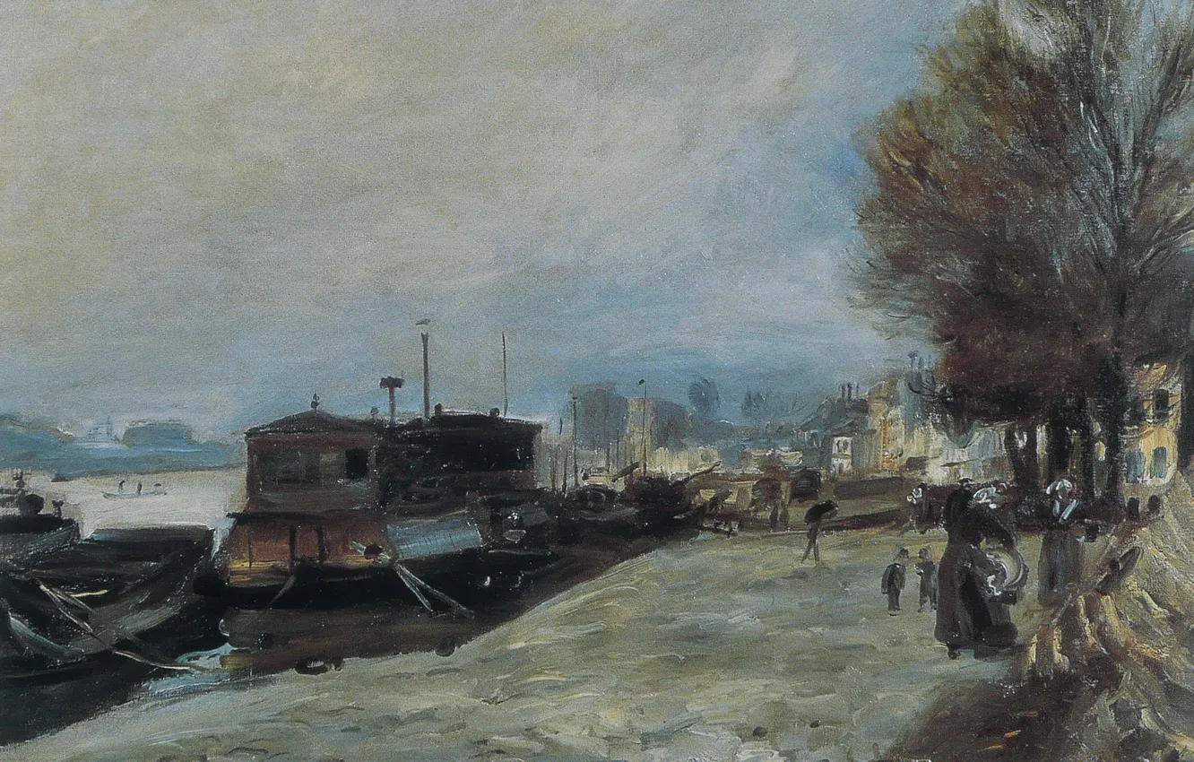 Photo wallpaper picture, Pierre Auguste Renoir, Pierre Auguste Renoir, landscape, Laundry Boat on the Seine Near Paris