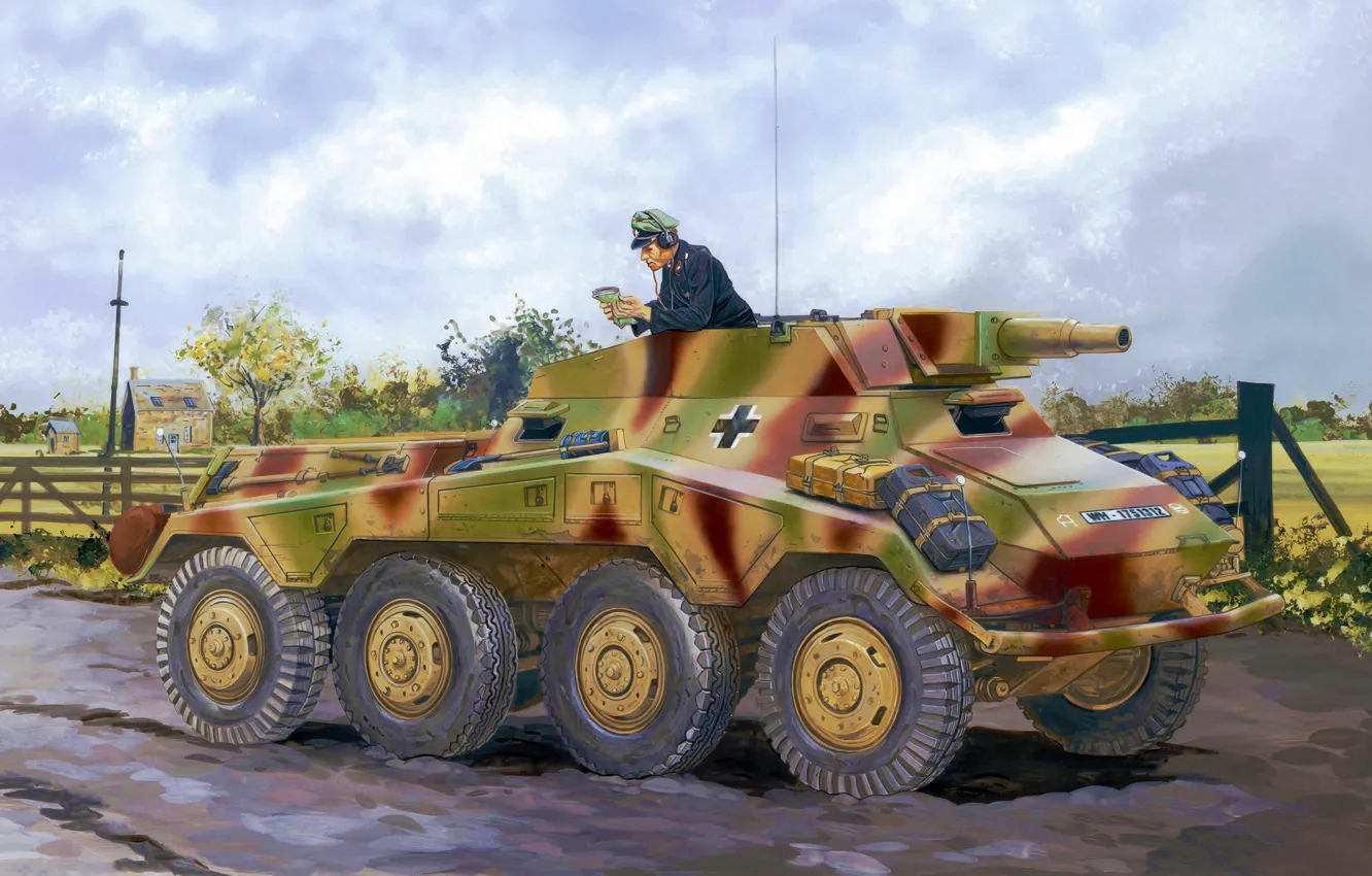 Wallpaper war, art, painting, ww2, SdKfz 234 for mobile and desktop