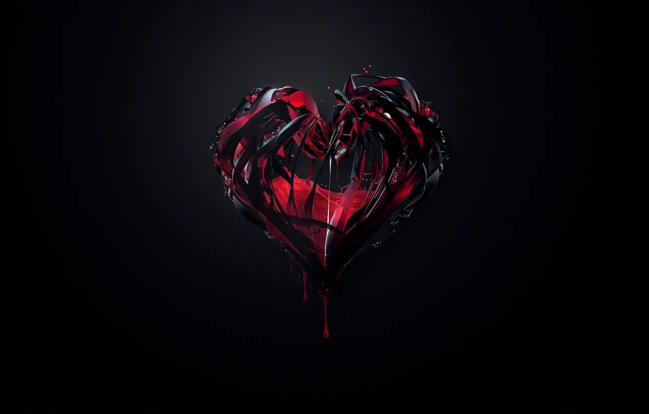 Photo wallpaper abstraction, background, red, heart, paint, black, minimalism