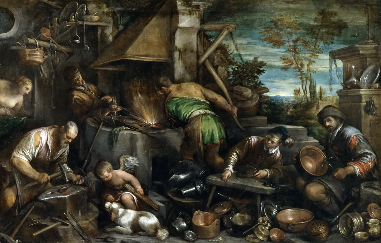 Photo wallpaper picture, genre, mythology, The Forge Of Vulcan, Jacopo Bassano