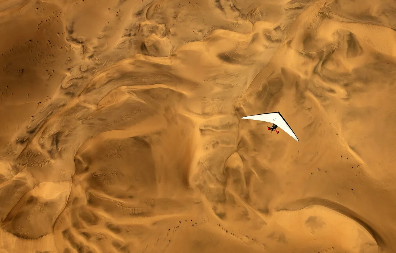 Photo wallpaper sand, flight, Namibia, flying, Sands, Namibia, Ultralight aircraft, An Ultralight Aircraft
