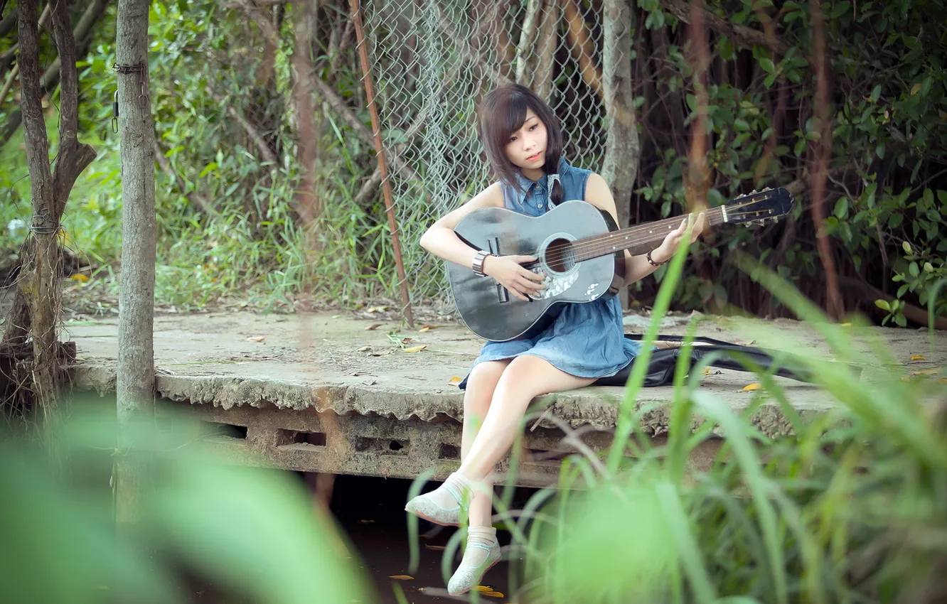 Photo wallpaper girl, music, guitar