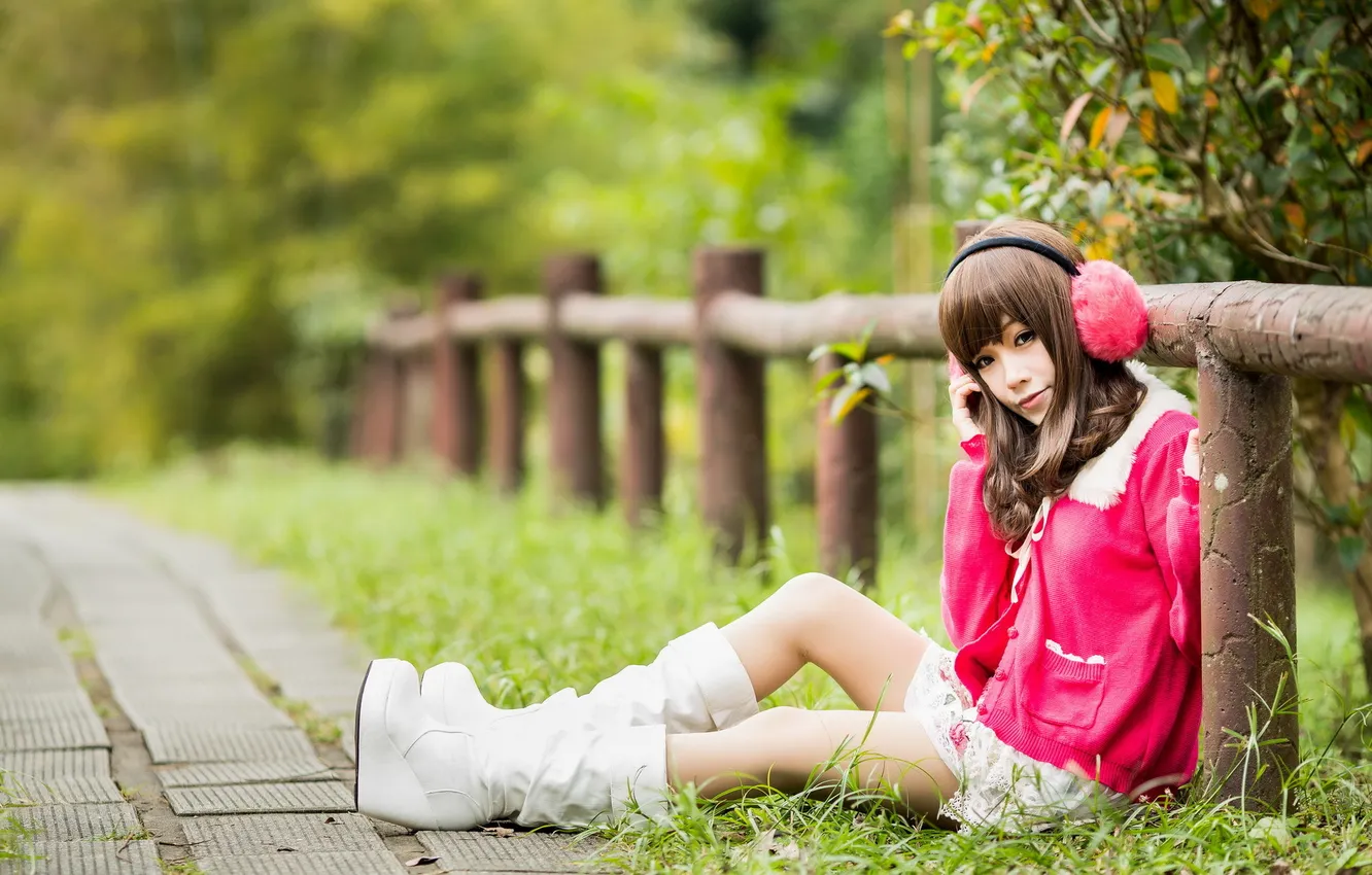 Photo wallpaper girl, background, headphones