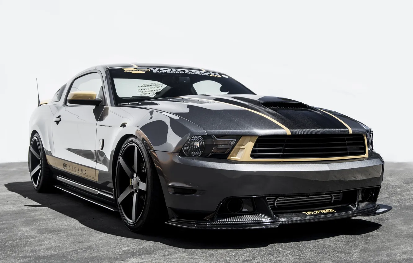 Photo wallpaper grey, tuning, mustang, Mustang, ford, Ford, front view, grey