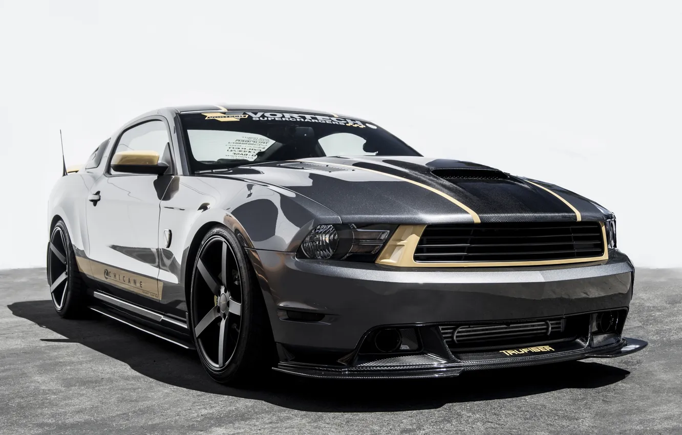 Photo wallpaper grey, tuning, Mustang, Ford, Mustang, Ford, front view, grey