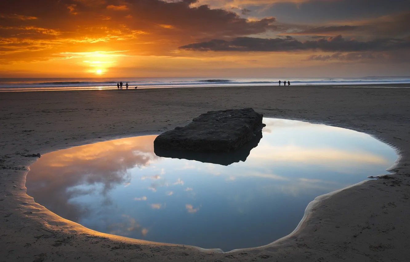 Photo wallpaper water, sunset, shore