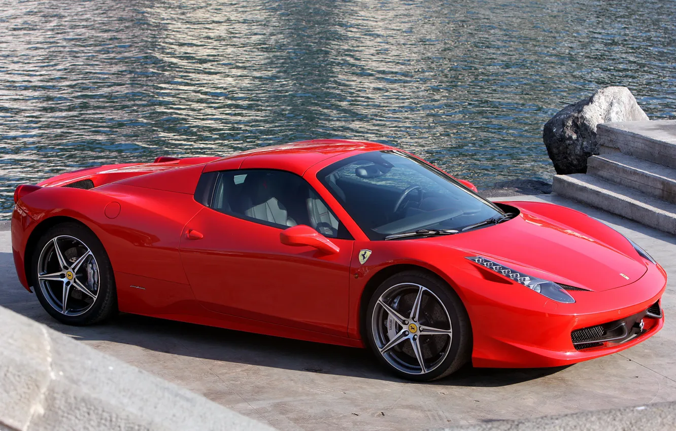 Photo wallpaper red, Ferrari, supercar, red, car, Spider, 458 Italia