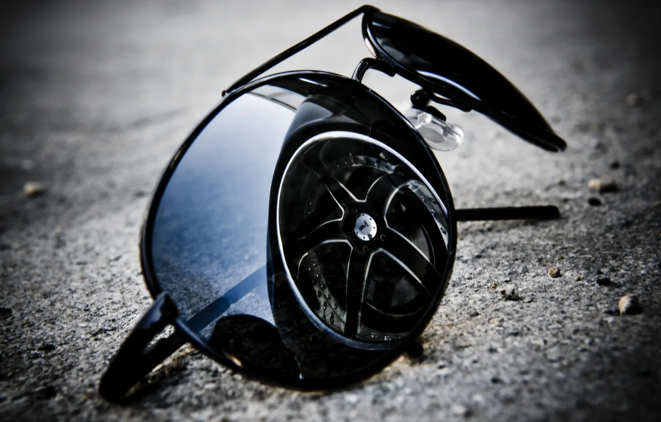 Photo wallpaper machine, reflection, glasses, disk, dark, aviators, glasses, sun