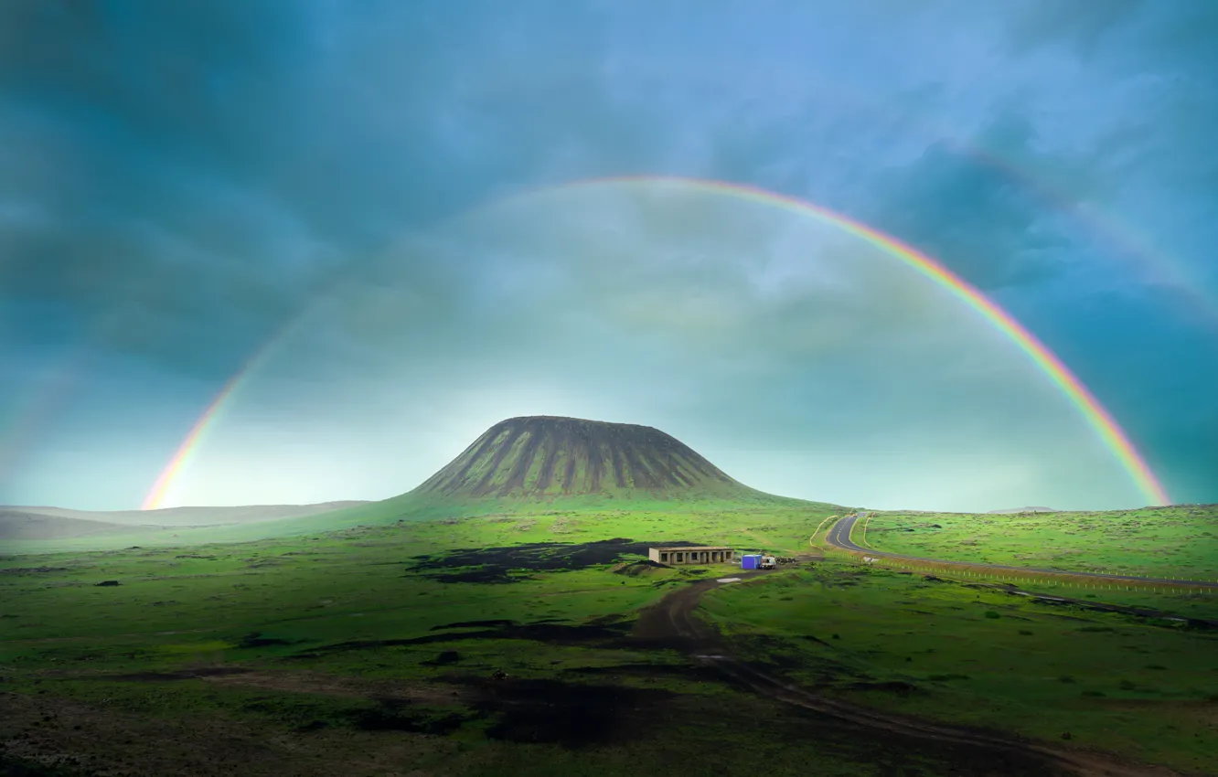 Photo wallpaper rainbow, the volcano, rainbow, volcano
