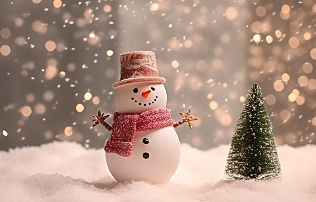 Photo wallpaper winter, snow, tree, New Year, Christmas, snowman, Christmas, winter