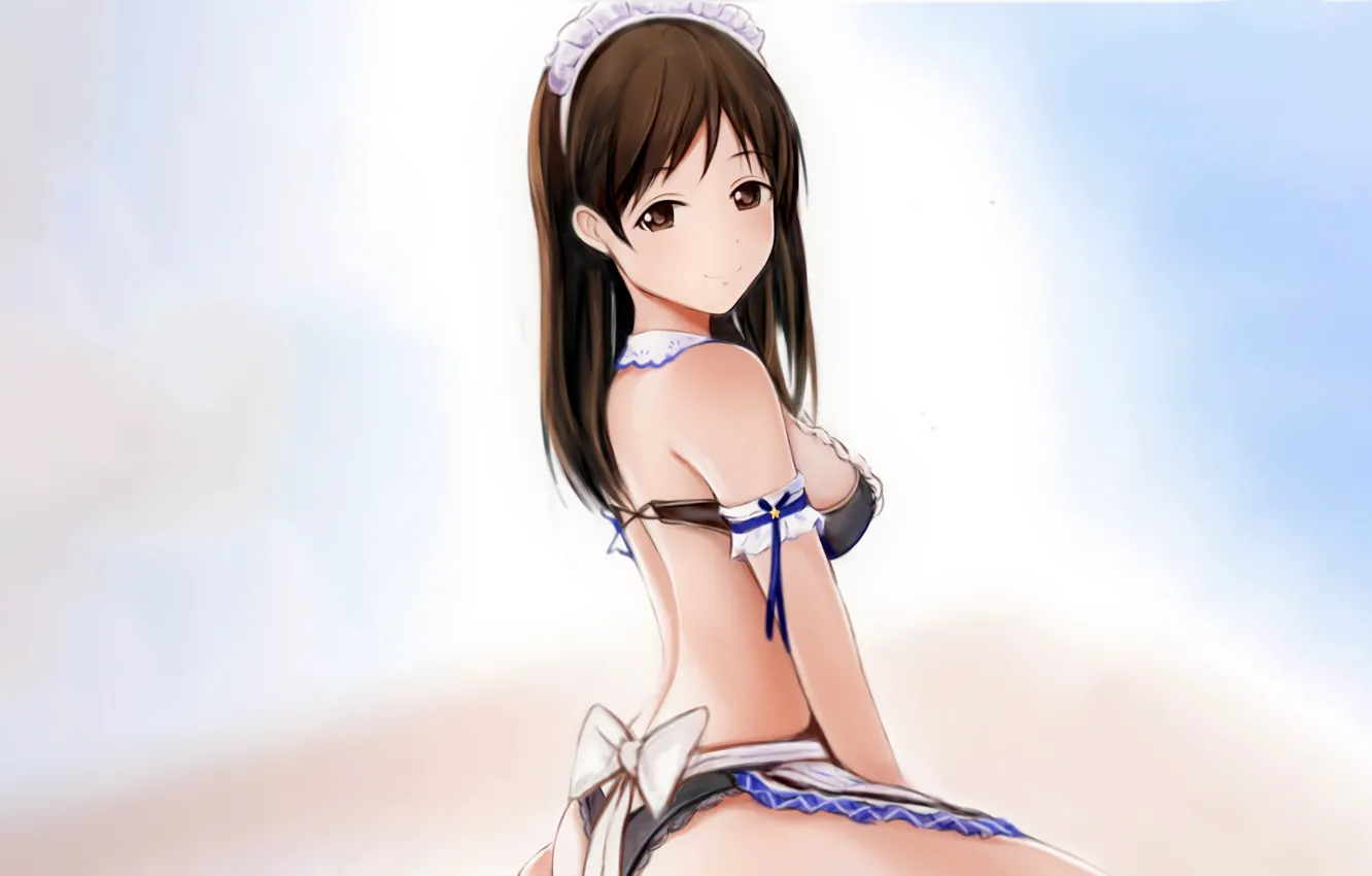 Photo wallpaper girl, sexy, lingerie, bra, cleavage, panties, long hair, brown hair