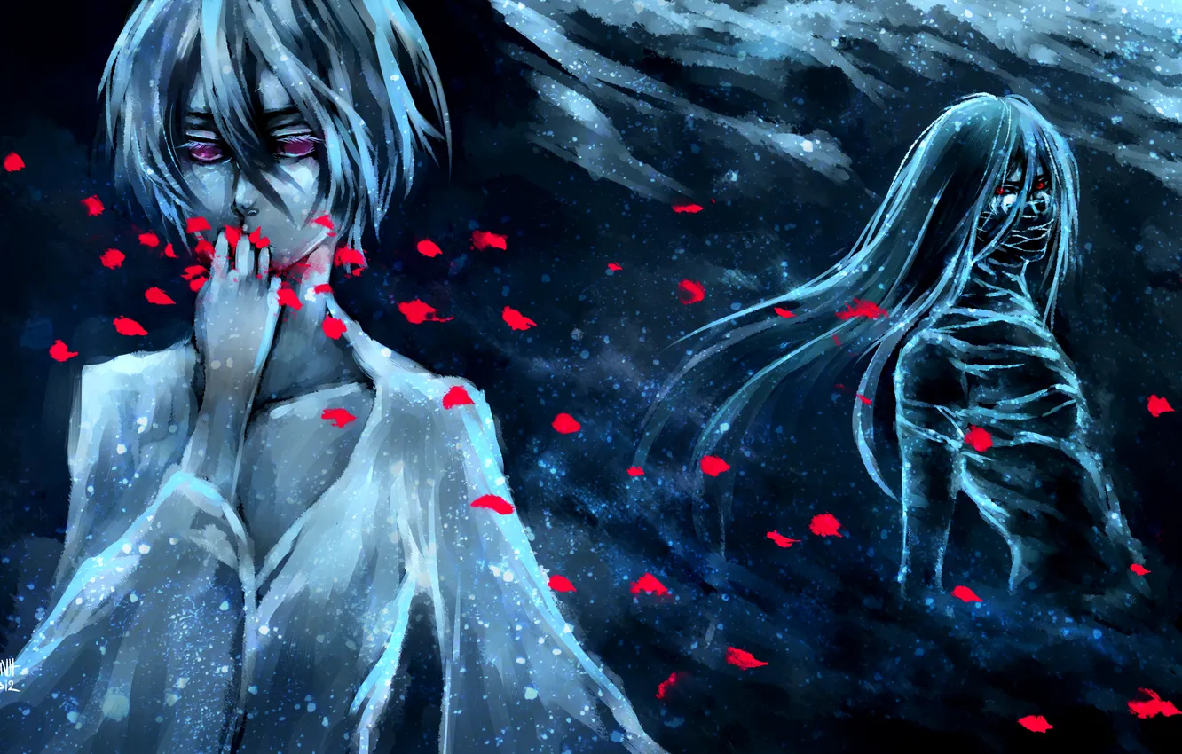 Photo wallpaper look, girl, petals, guy, Bleach, Bleach, Kurosaki Ichigo, art