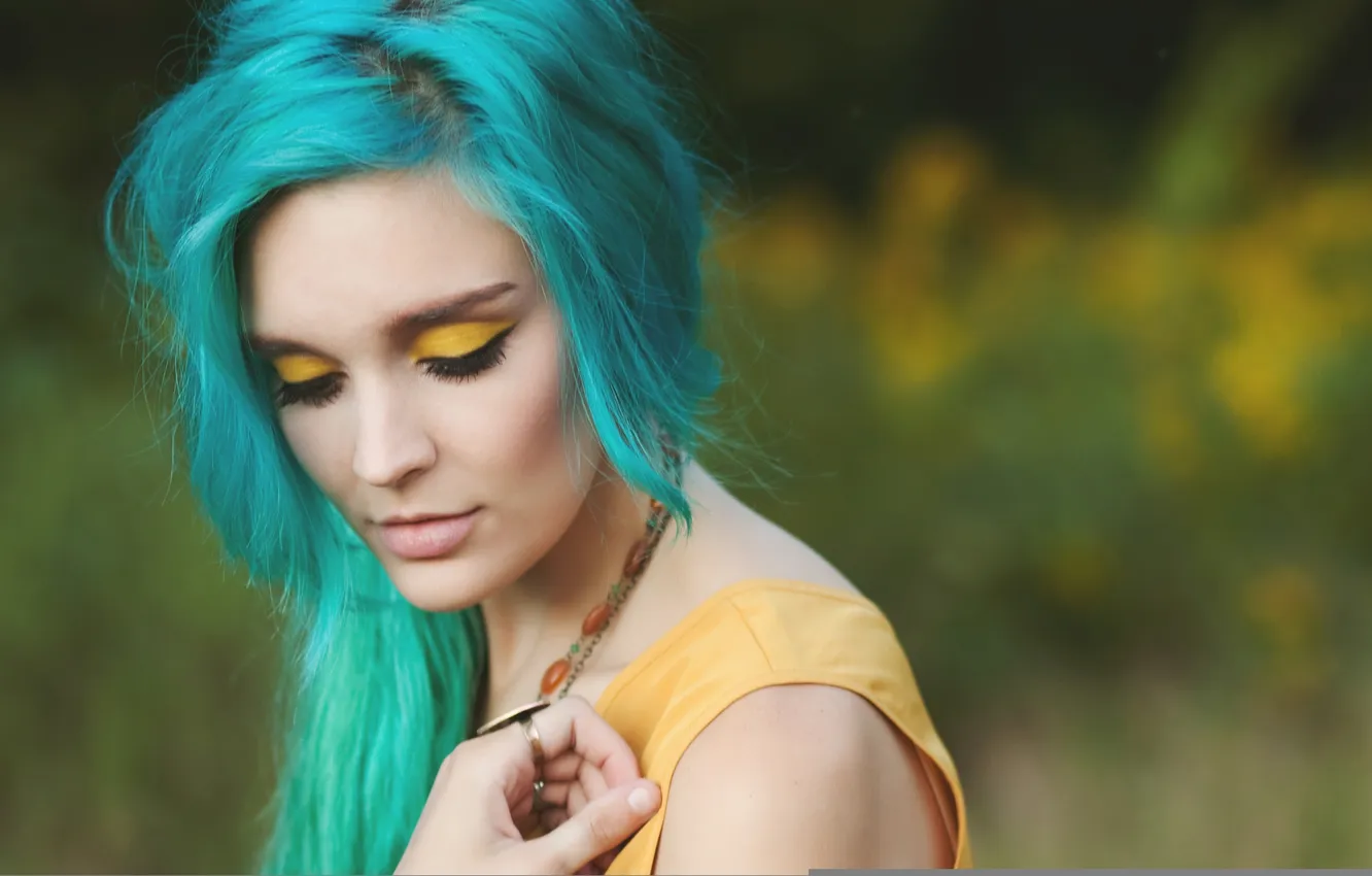 Photo wallpaper girl, blue, hair, makeup, Karrah Kobus