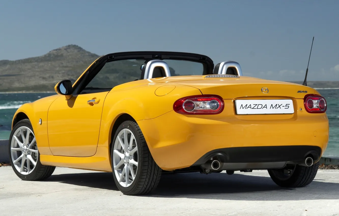 Photo wallpaper yellow, Roadster, Mazda, Mazda, rear view, Roadster, MX-5