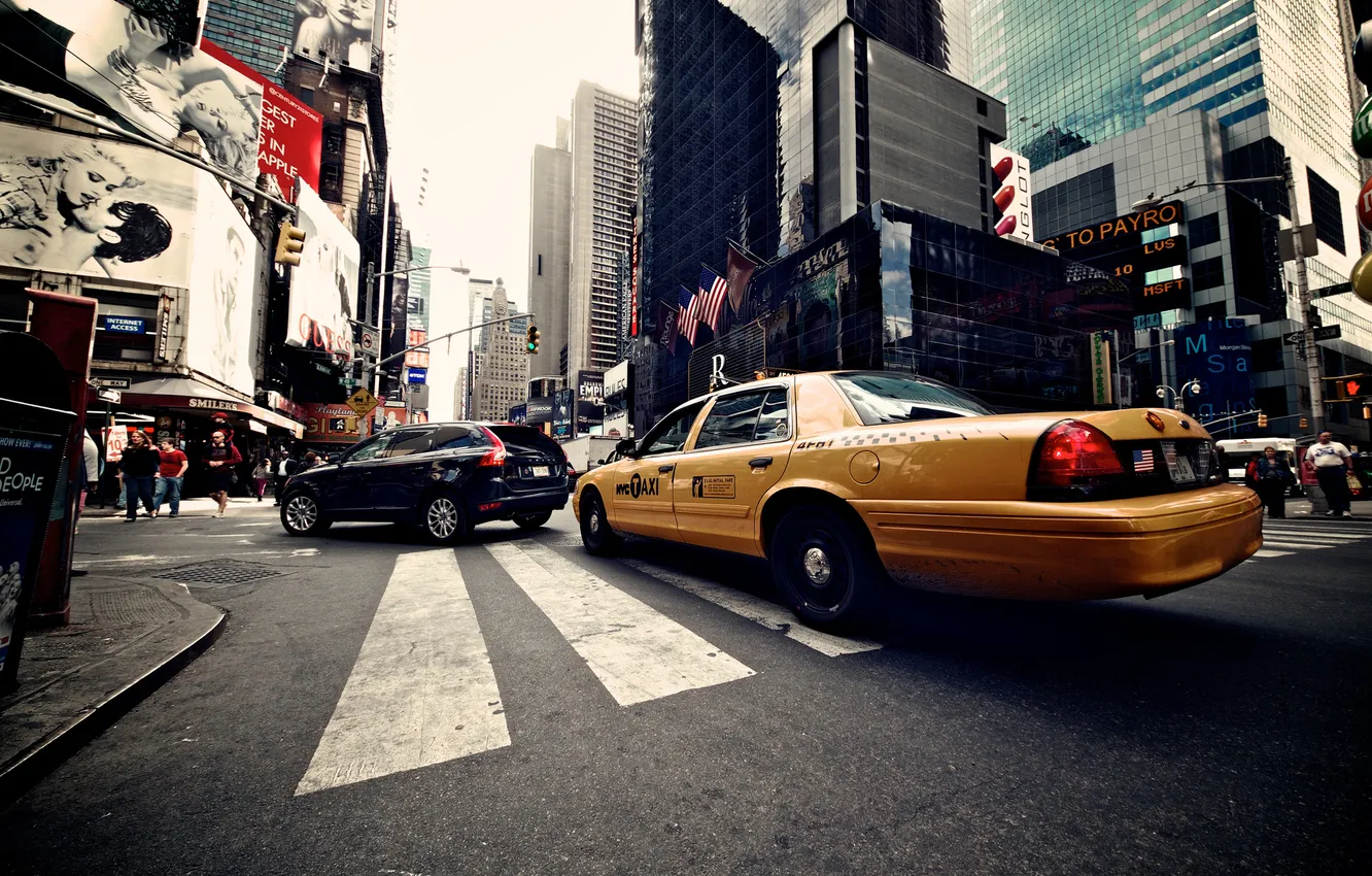 Photo wallpaper the city, skyscrapers, USA, USA, America, New York, New York City, taxi