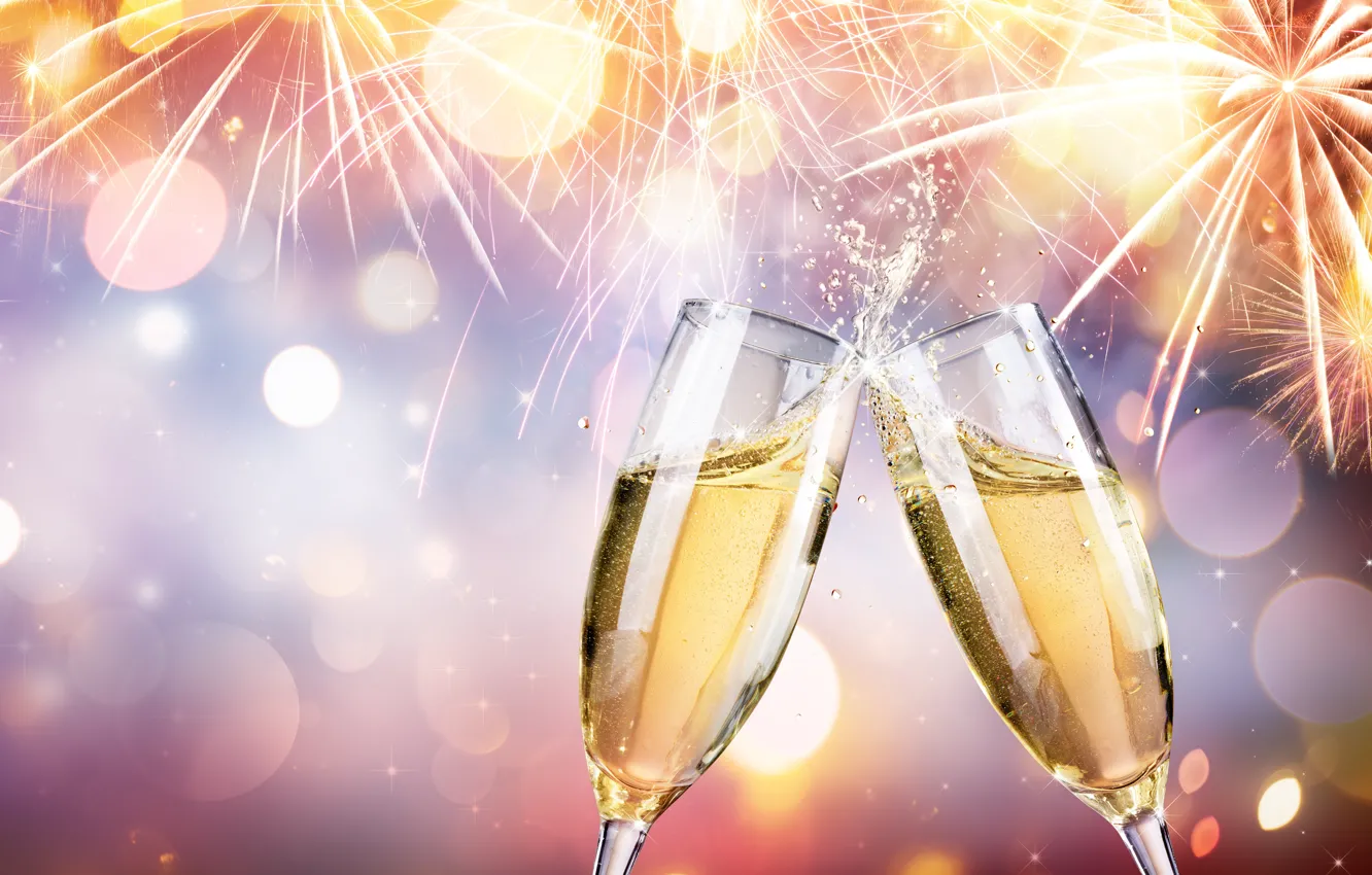 Photo wallpaper new year, salute, colorful, fireworks, champagne, night, New Year, fireworks