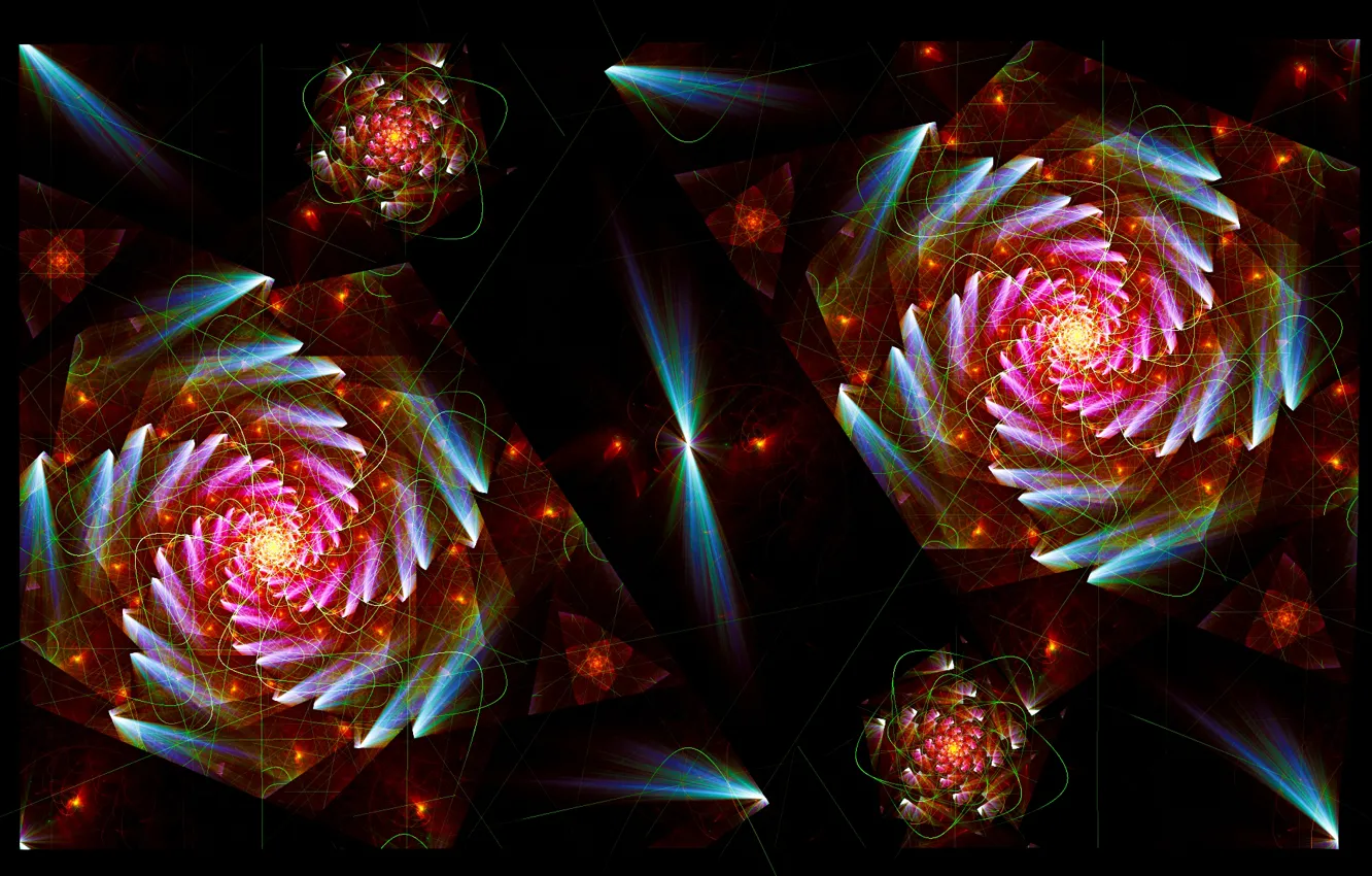 Photo wallpaper flower, rays, light, petals, Bud, the volume, symmetry