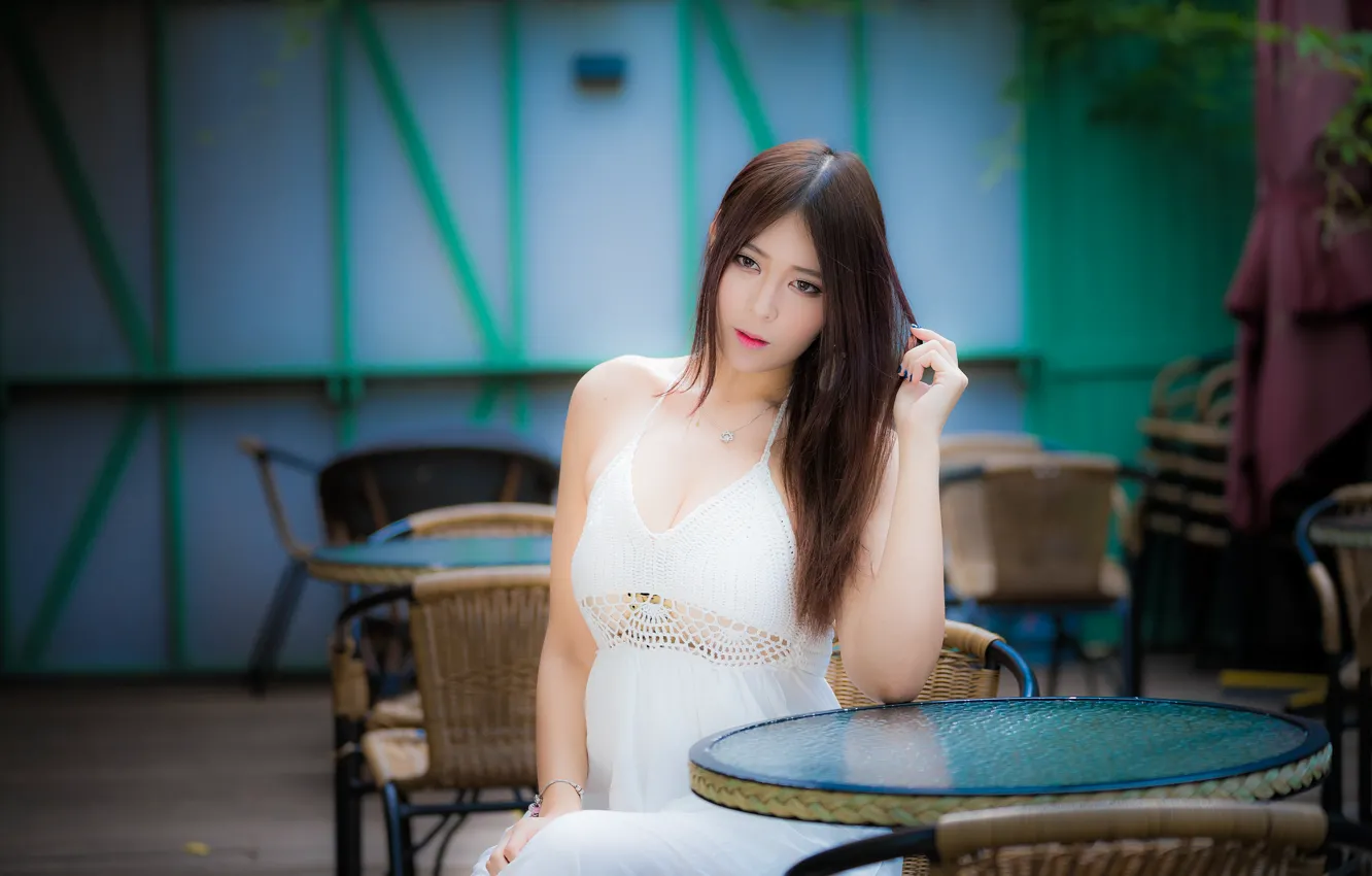 Photo wallpaper girl, hair, Asian, cutie, bokeh