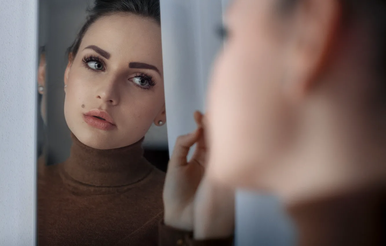 Photo wallpaper girl, reflection, mirror