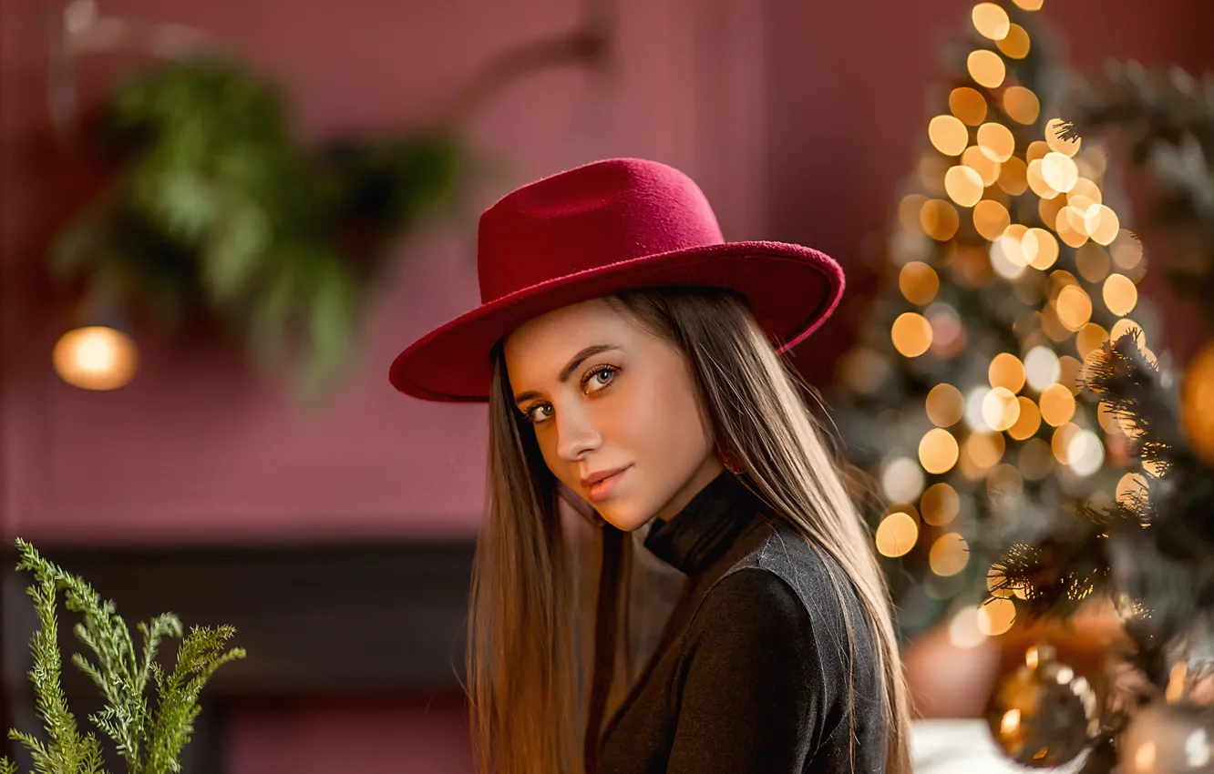 Photo wallpaper look, girl, face, tree, portrait, hat, bokeh, A Diakov George
